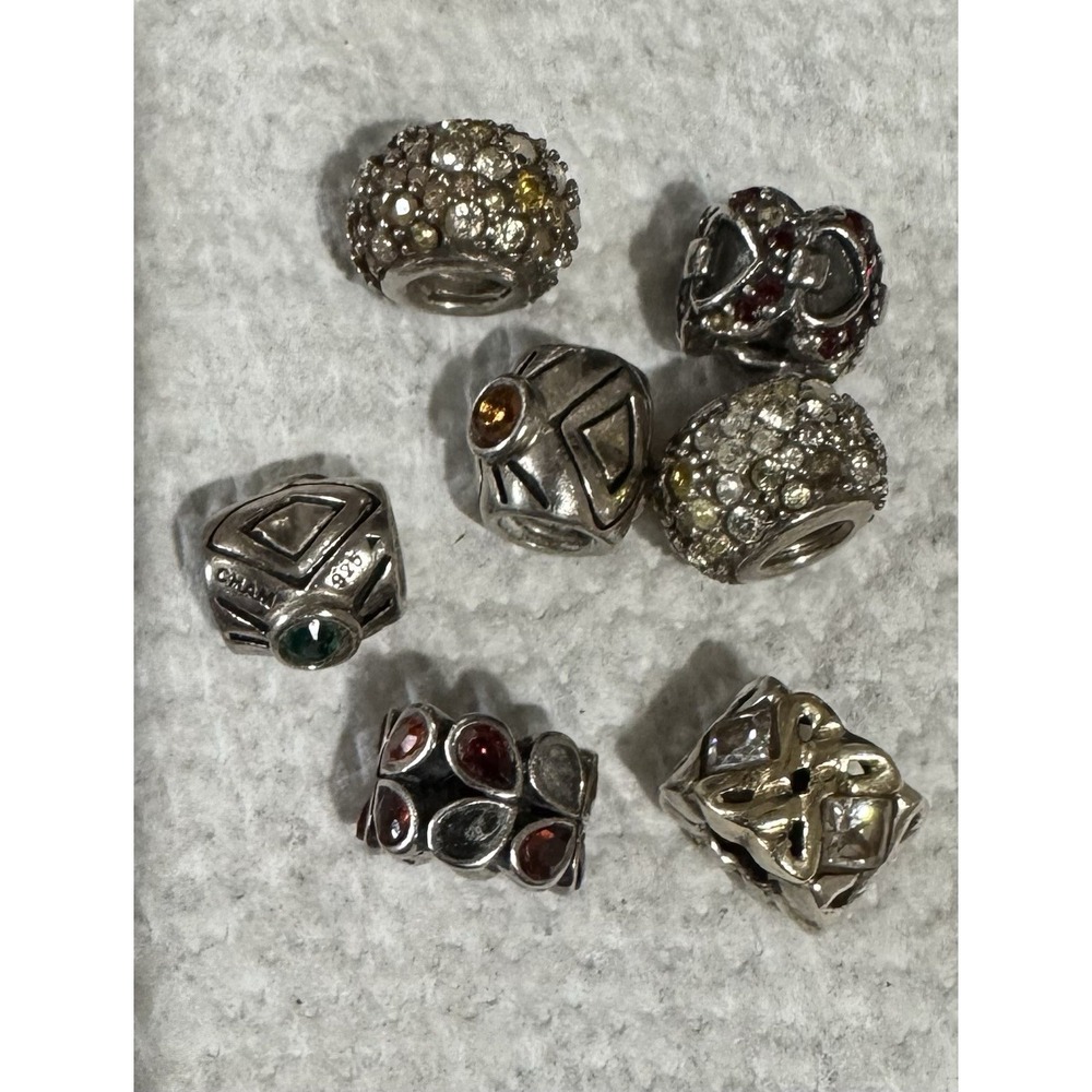 Chamilia 925 Sterling Silver Set Of 7 Charm Beads Missing Stones‎